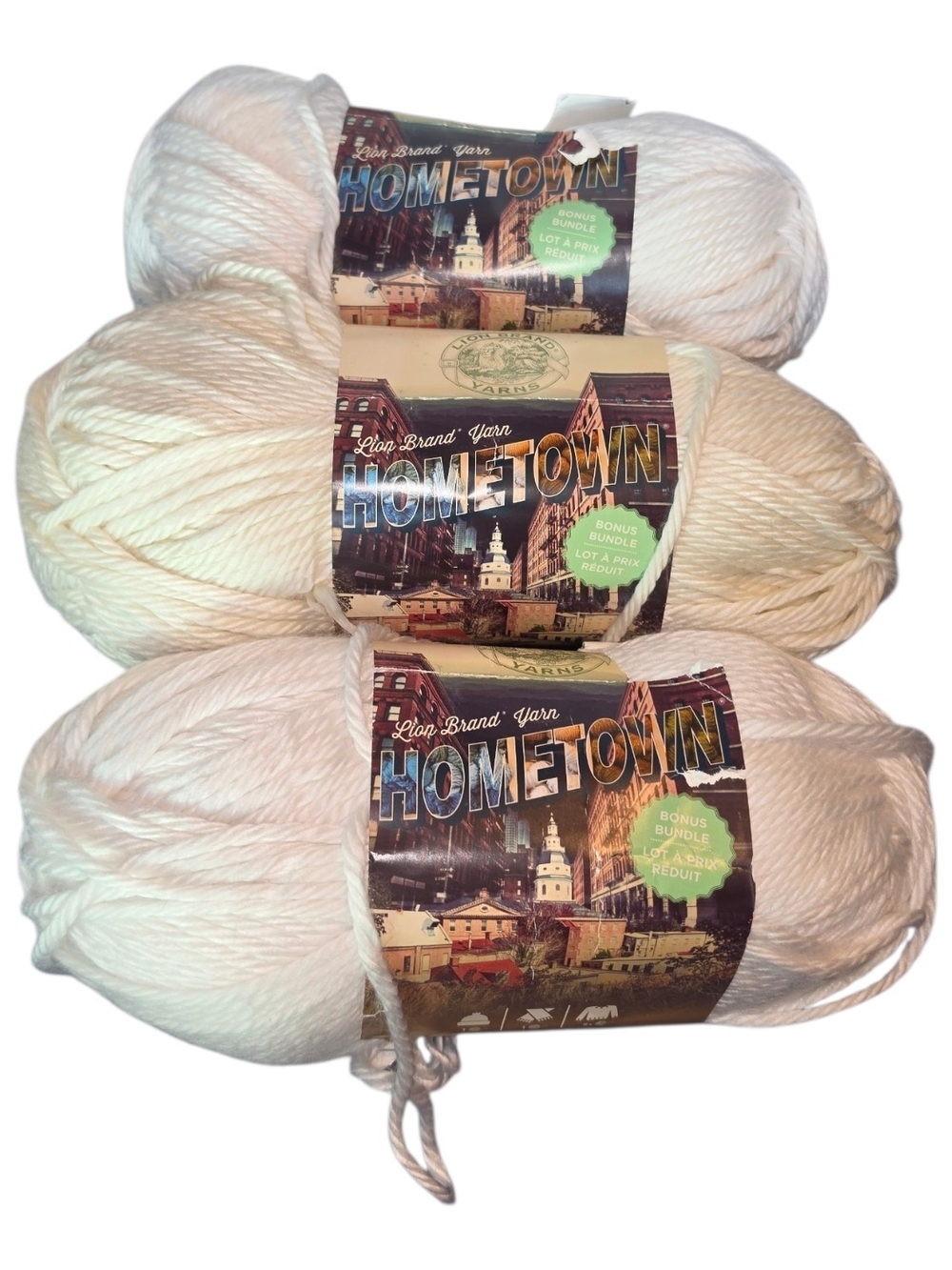 Lion Brand Hometown Bonus Bundle Yarn New York White Lot of 3 DISCONTINUED